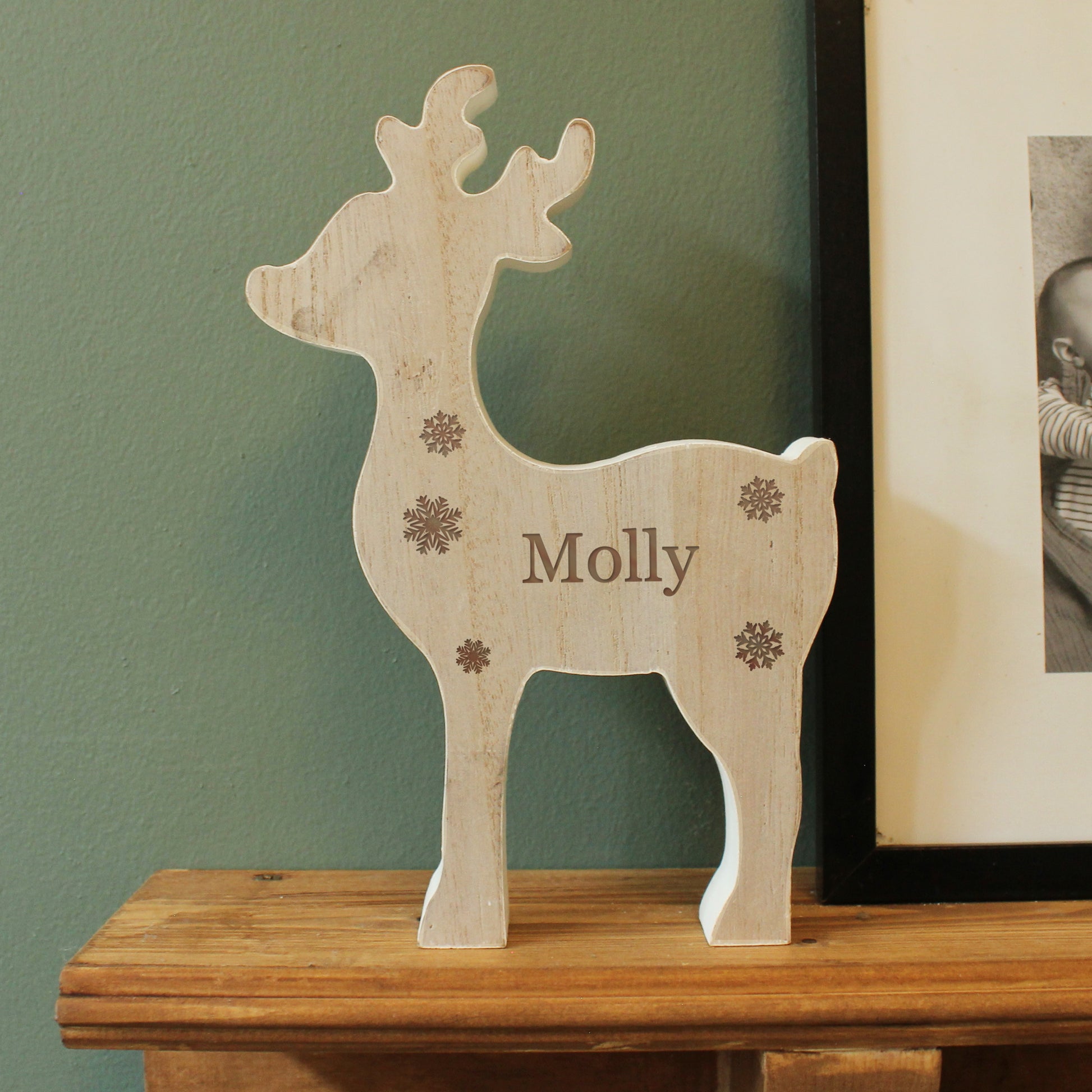 Personalised Any Name Rustic Wooden Reindeer Decoration - image 2
