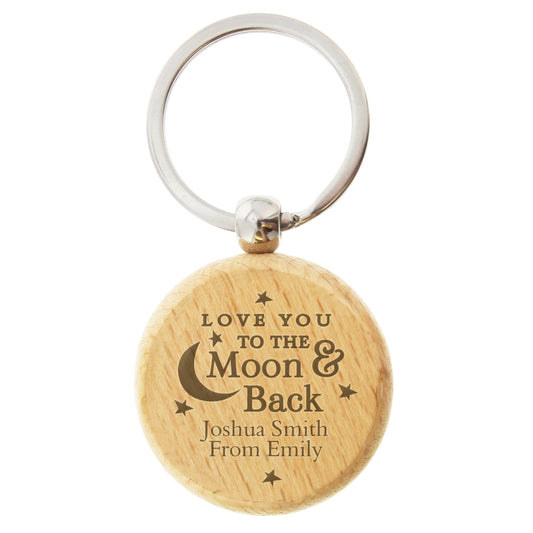 Personalised Moon & Back Wooden Keyring - image 2