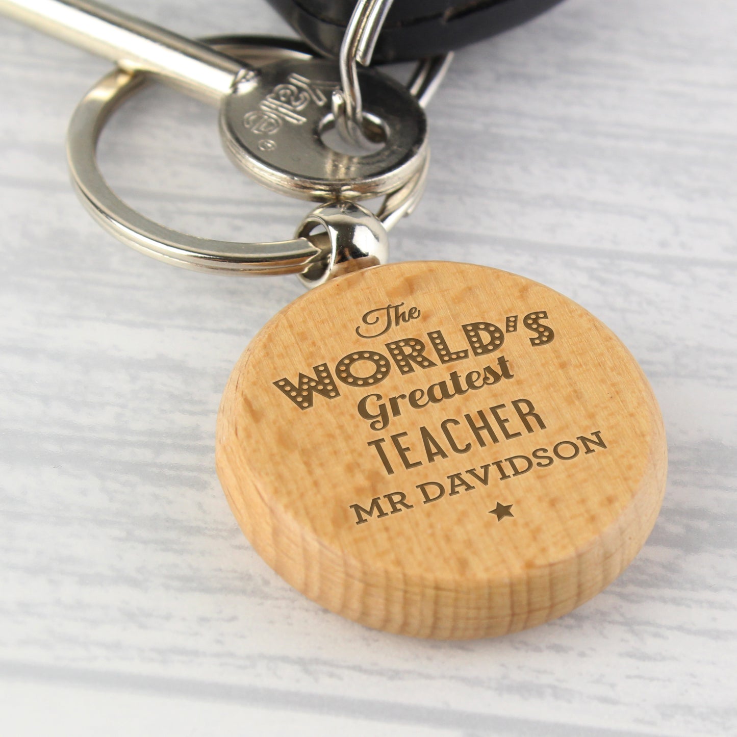 Personalised 'The World's Greatest' Wooden Keyring from Heartfelt Gifts