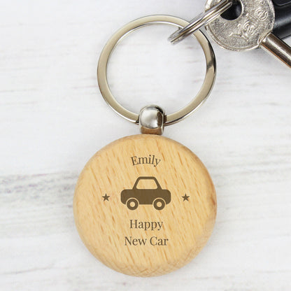 Personalised 'Car Motif' Wooden Keyring - image 3