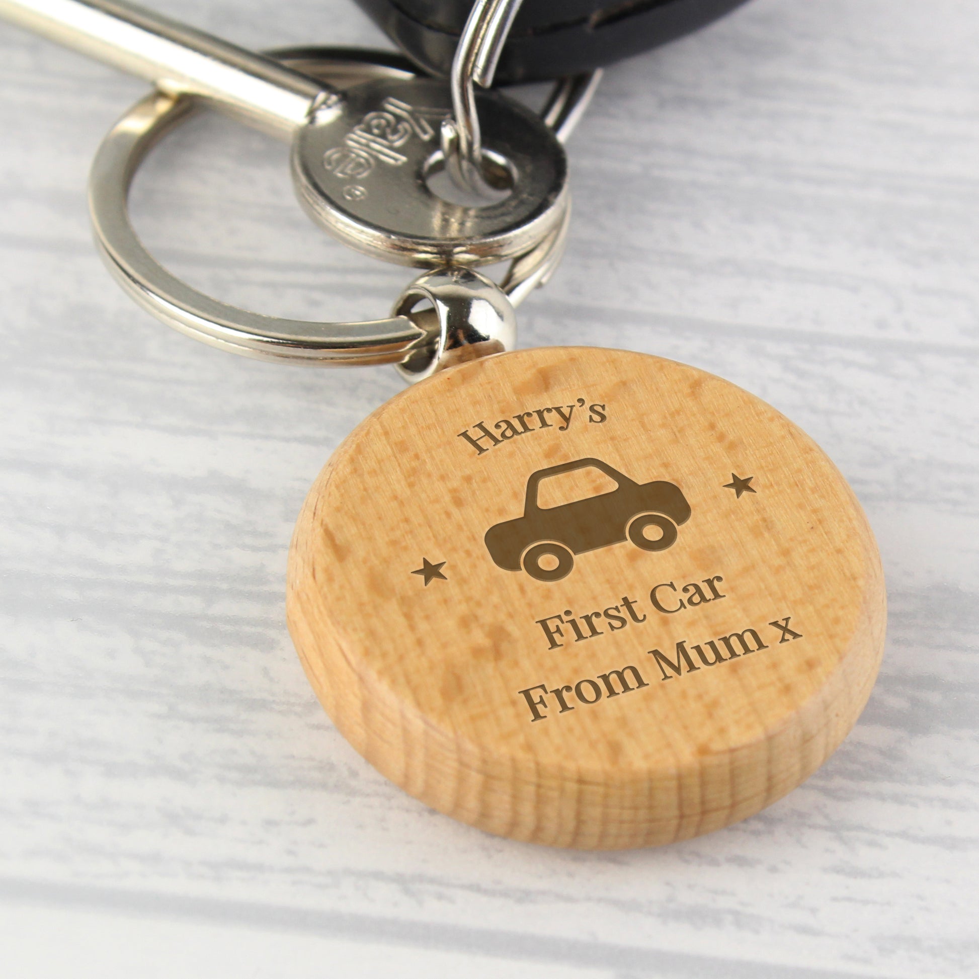 Personalised 'Car Motif' Wooden Keyring - image 5