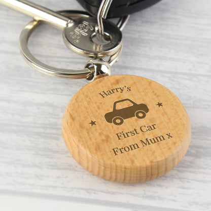 Personalised 'Car Motif' Wooden Keyring - image 5