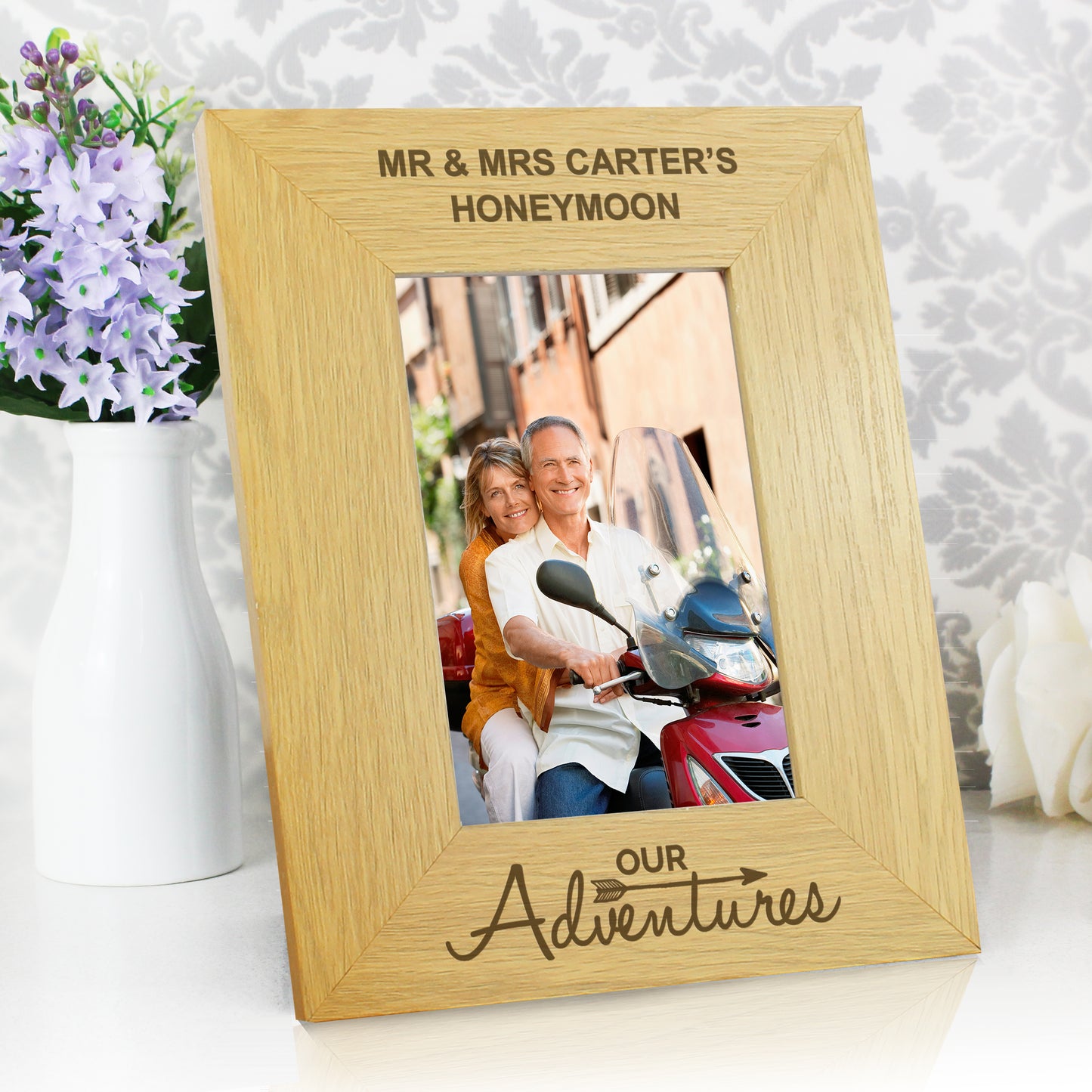 Personalised Our Adventures 6x4 Oak Finish Photo Frame from Heartfelt Gifts