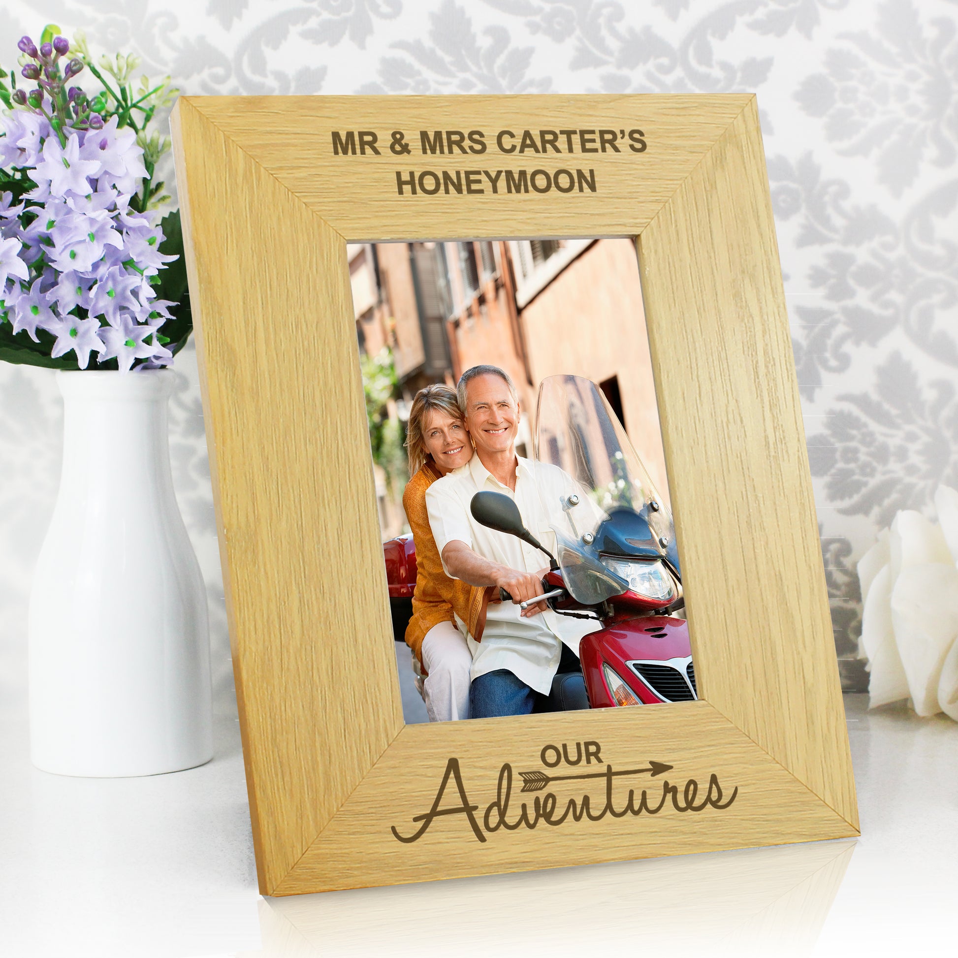 Personalised Our Adventures 6x4 Oak Finish Photo Frame from Heartfelt Gifts