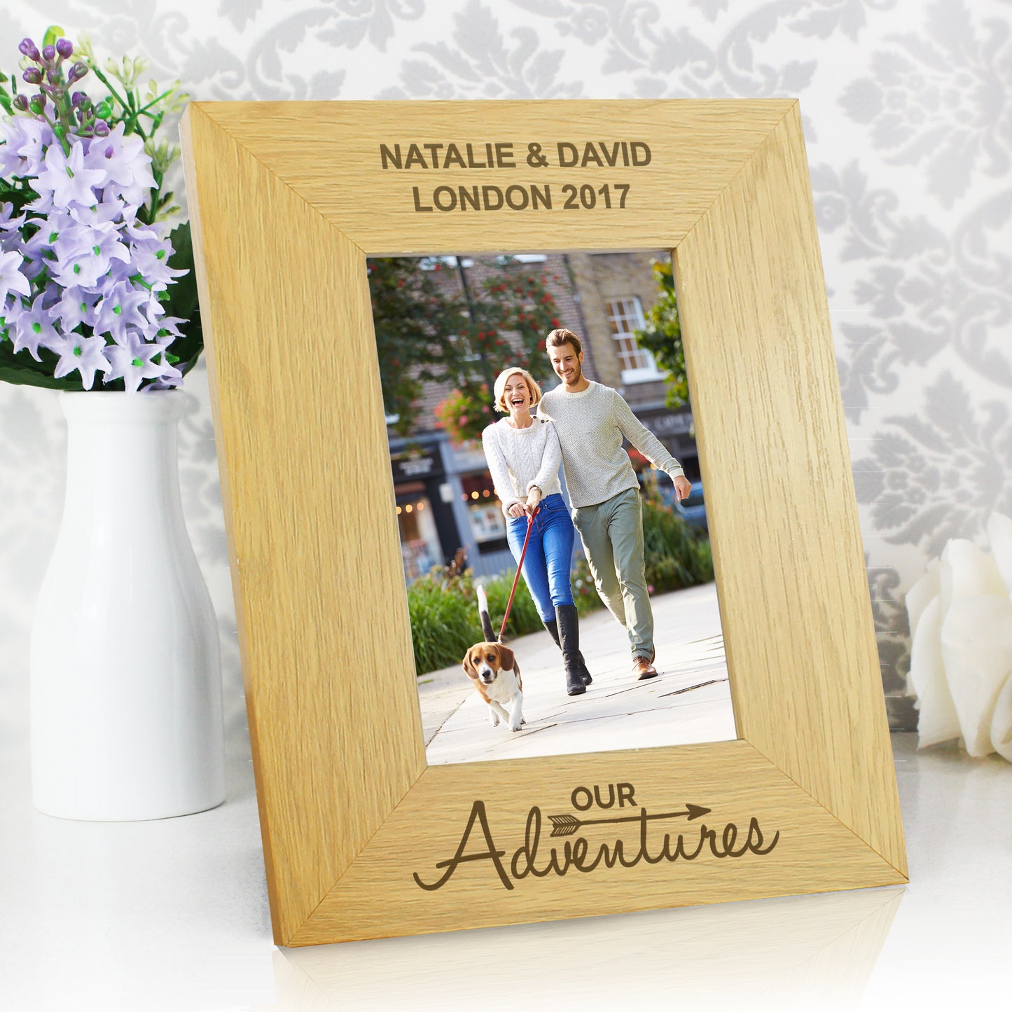 Personalised Our Adventures 6x4 Oak Finish Photo Frame - image 4