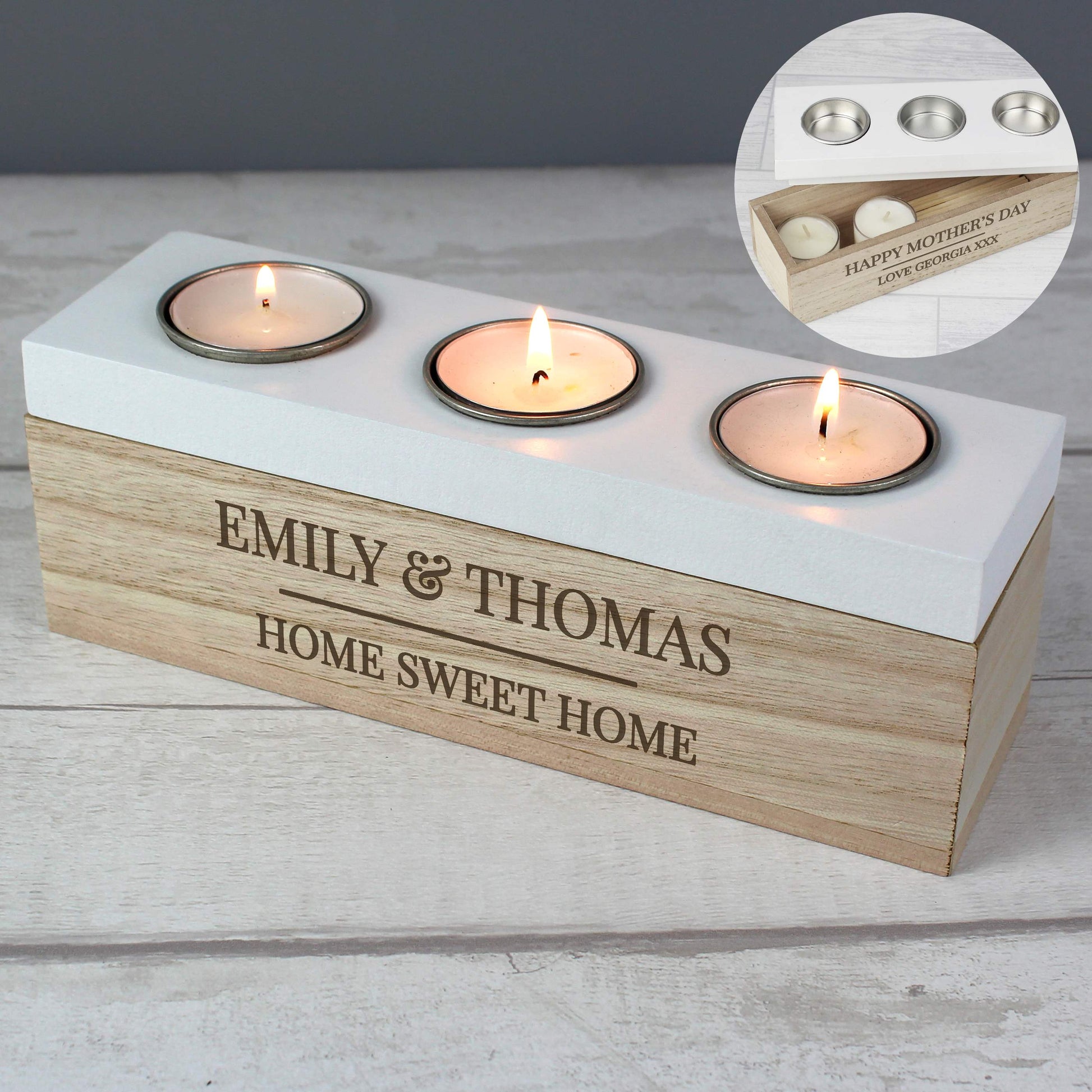 Personalised Classic Triple Tea Light Box - image 3