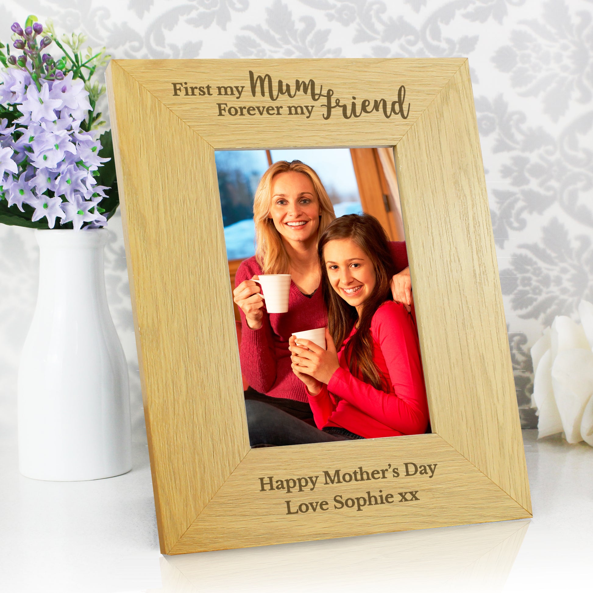 Personalised 'First My Mum Forever My Friend' 6x4 Oak Finish Photo Frame from Heartfelt Gifts