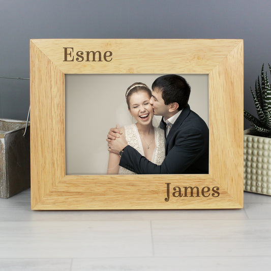 Personalised Couples 6x4 Oak Finish Photo Frame from Heartfelt Gifts