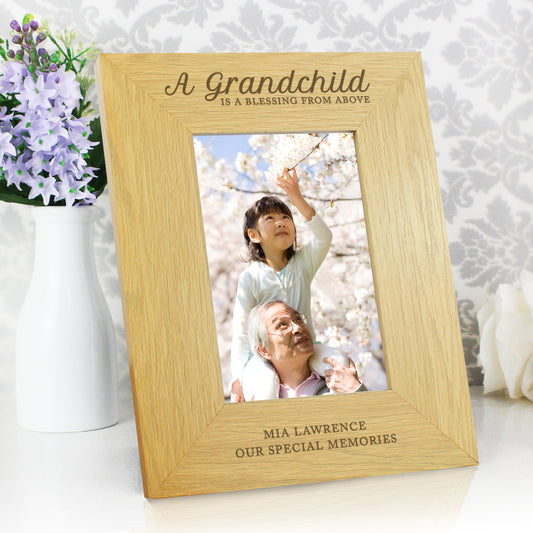 Personalised A Grandchild Is A Blessing 6x4 Oak Finish Photo Frame from Heartfelt Gifts