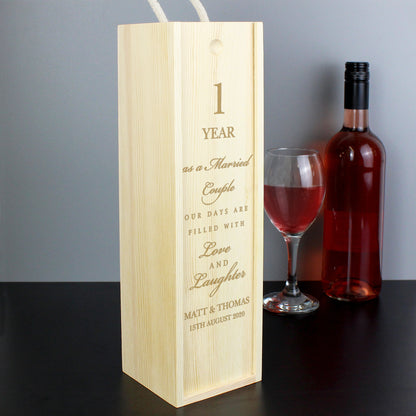 Personalised Anniversary Wooden Wine Bottle Box - image 3