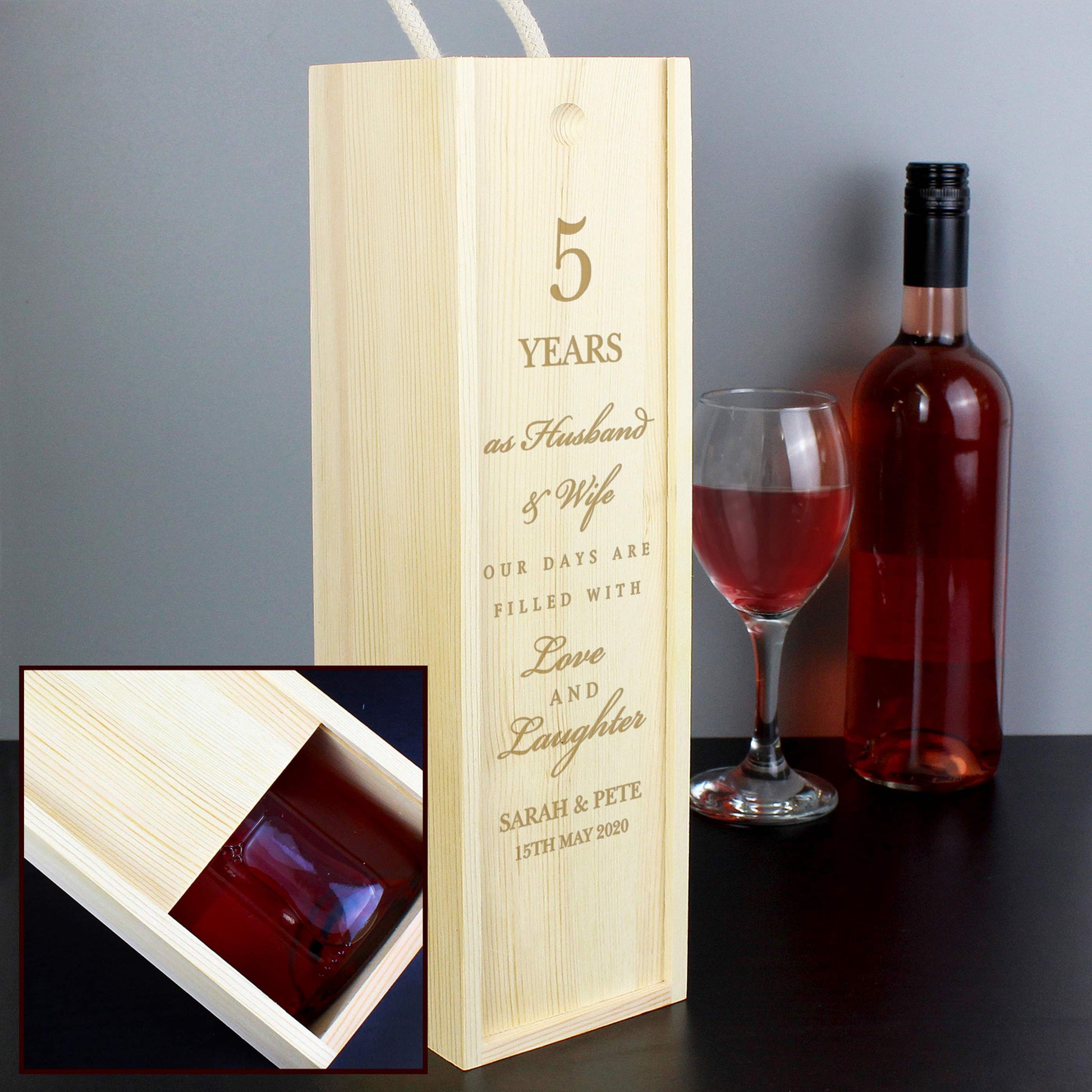 Personalised Anniversary Wooden Wine Bottle Box - image 5