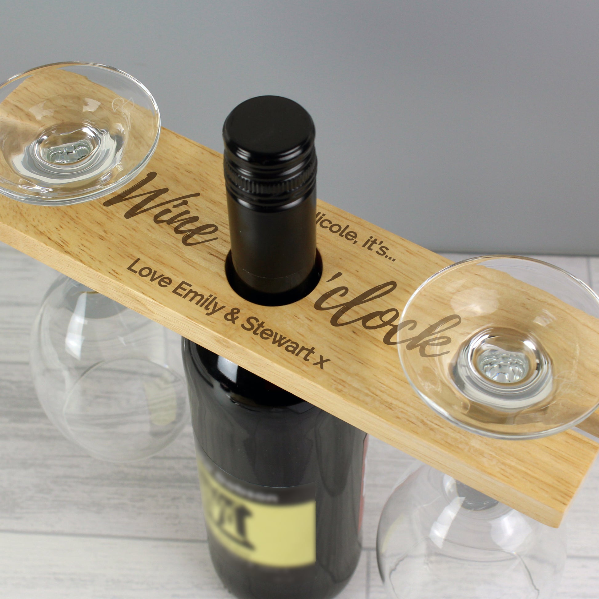 Personalised 'Wine O'clock' Wine Glass & Bottle Holder from Heartfelt Gifts
