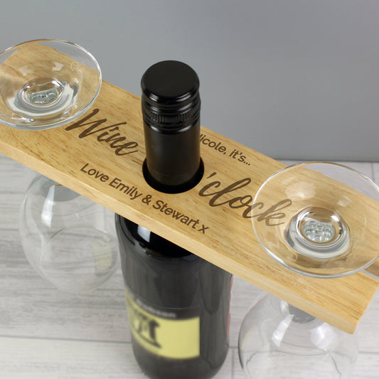 Personalised 'Wine O'clock' Wine Glass & Bottle Holder from Heartfelt Gifts