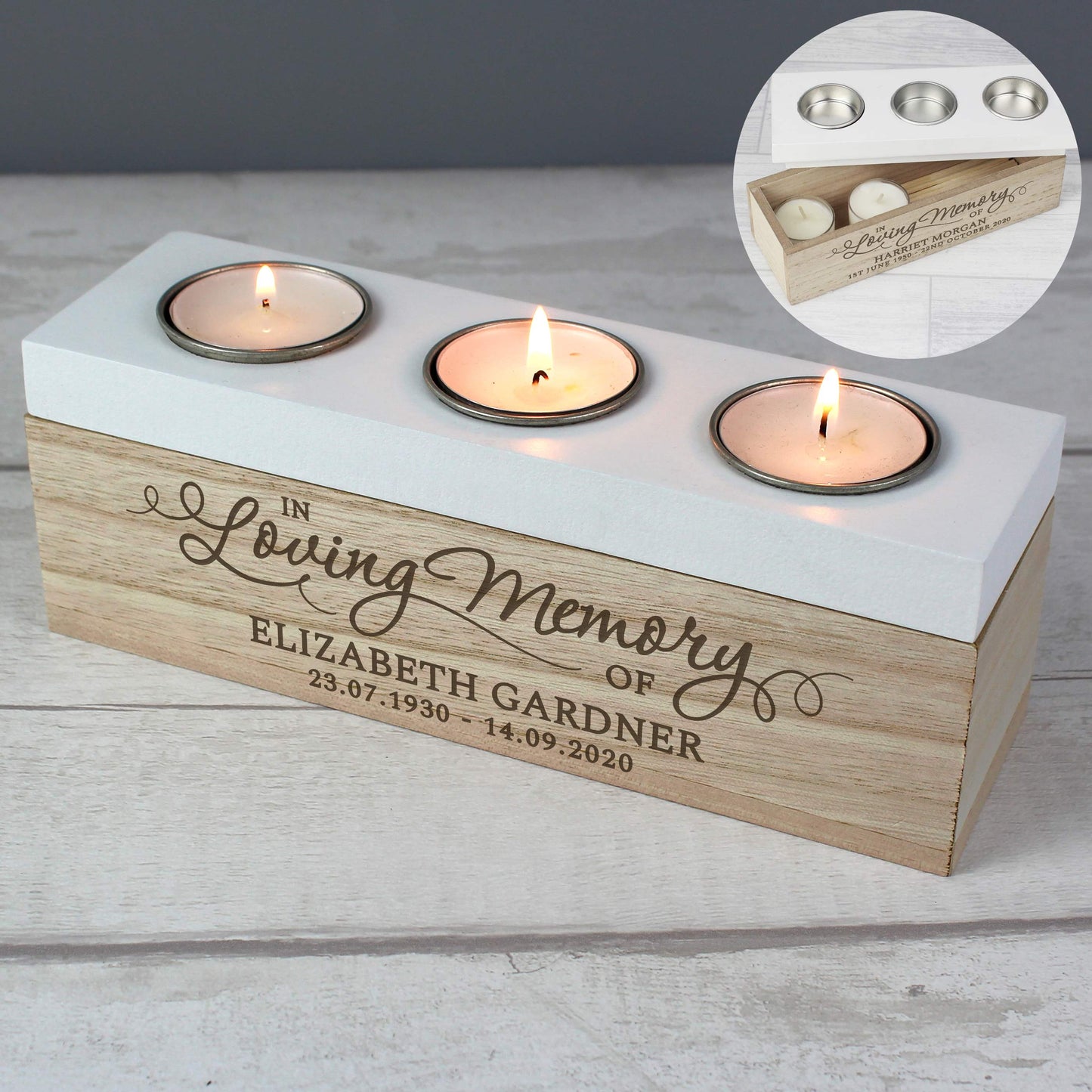 Personalised In Loving Memory Triple Tea Light Box from Heartfelt Gifts