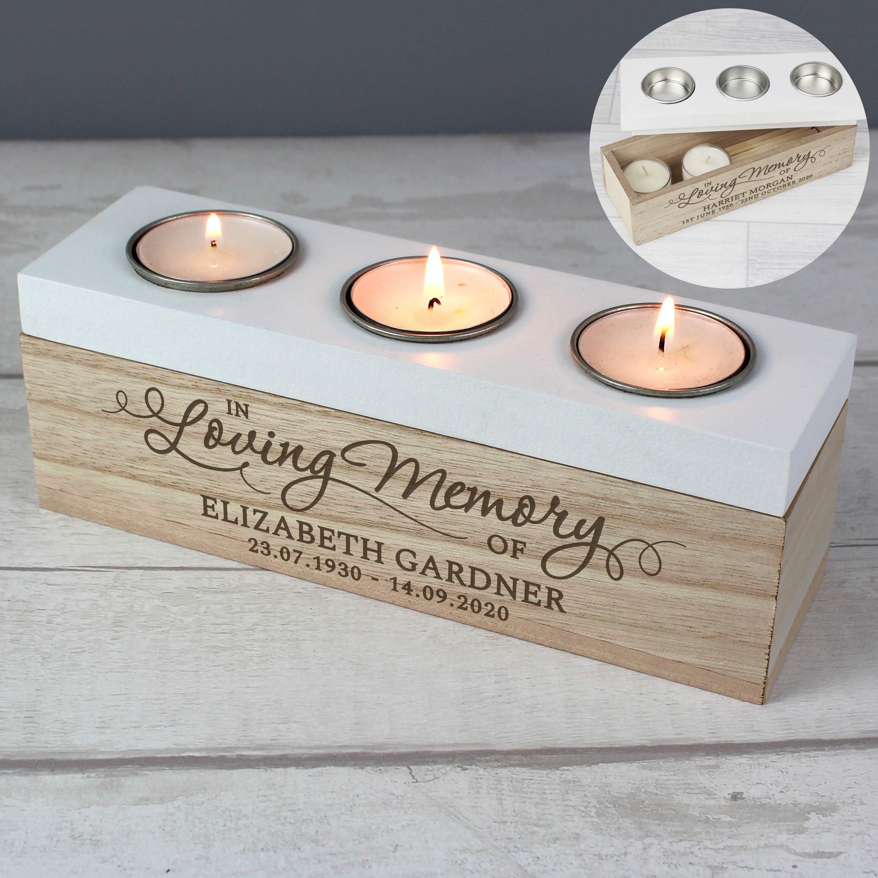 Personalised In Loving Memory Triple Tea Light Box from Heartfelt Gifts
