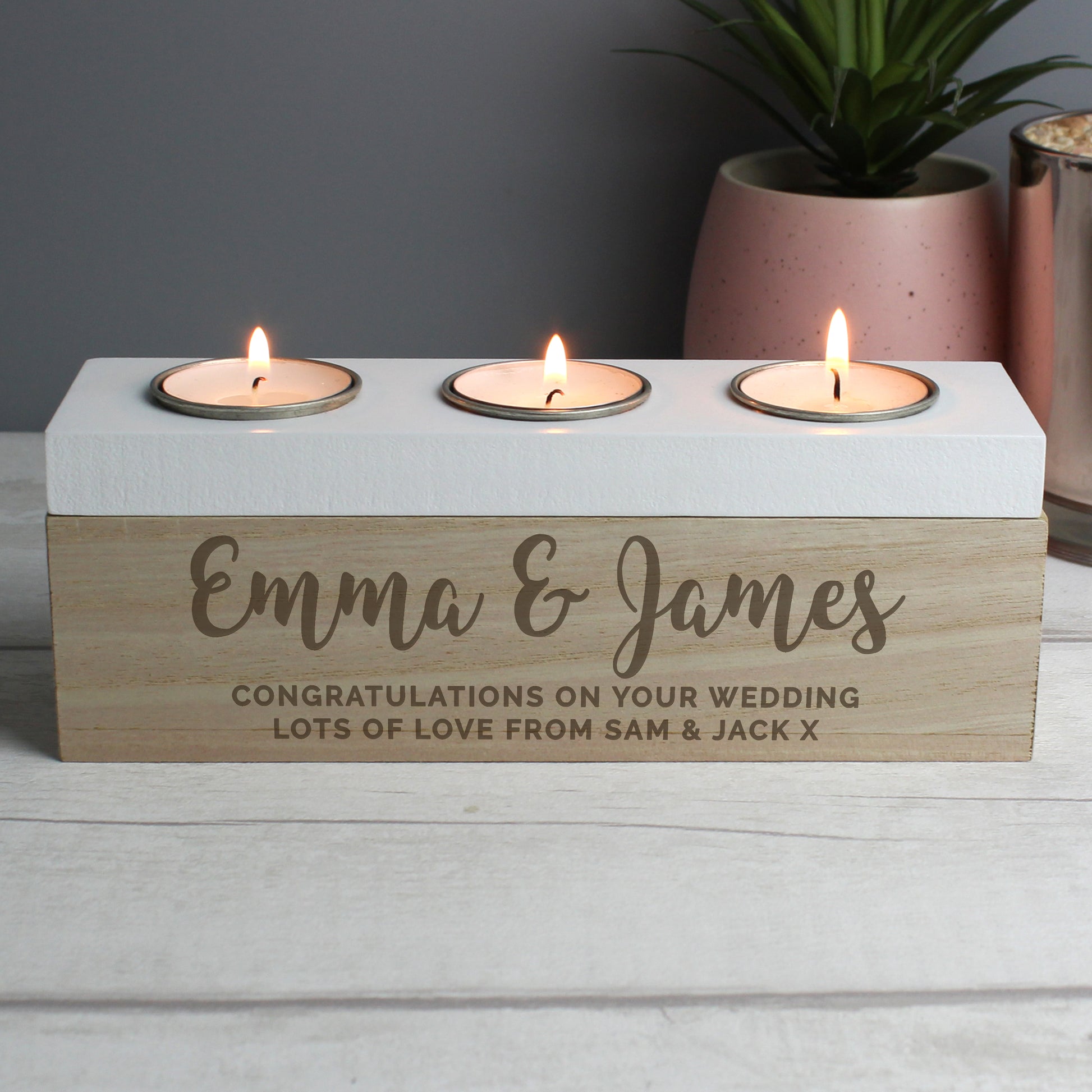 Personalised Free Text Triple Tea Light Box from Heartfelt Gifts