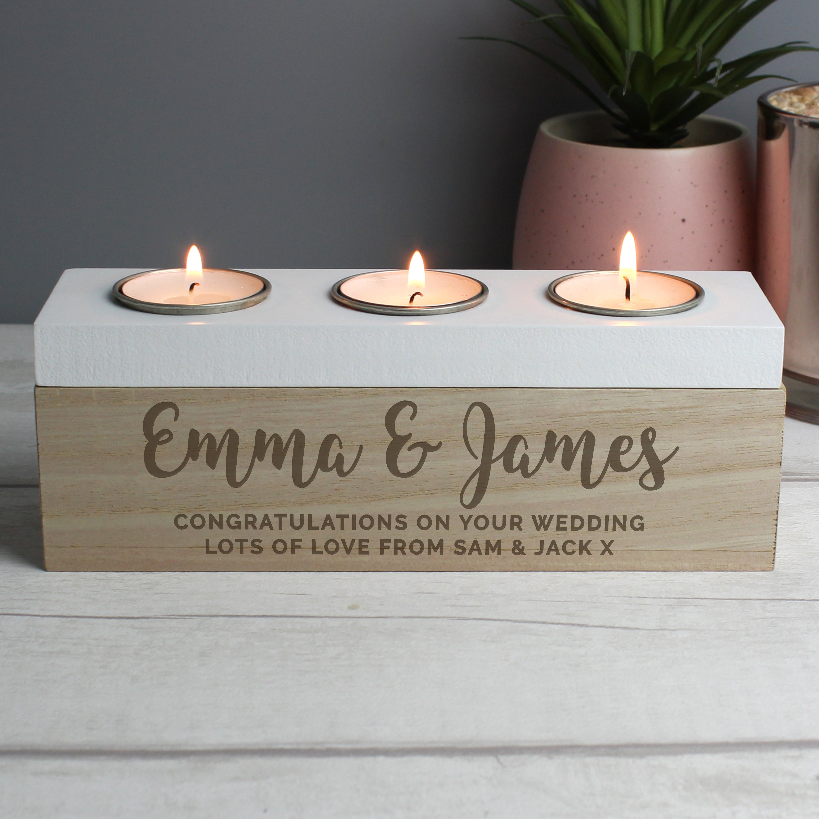 Personalised Free Text Triple Tea Light Box from Heartfelt Gifts
