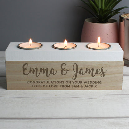 Personalised Free Text Triple Tea Light Box from Heartfelt Gifts
