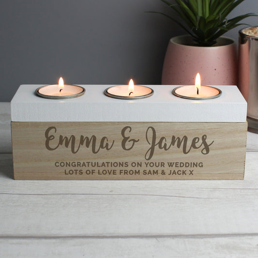 Personalised Free Text Triple Tea Light Box from Heartfelt Gifts