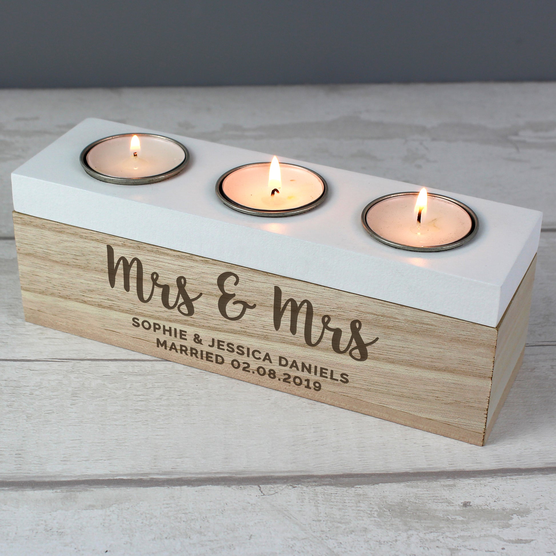 Personalised Free Text Triple Tea Light Box - image 2
