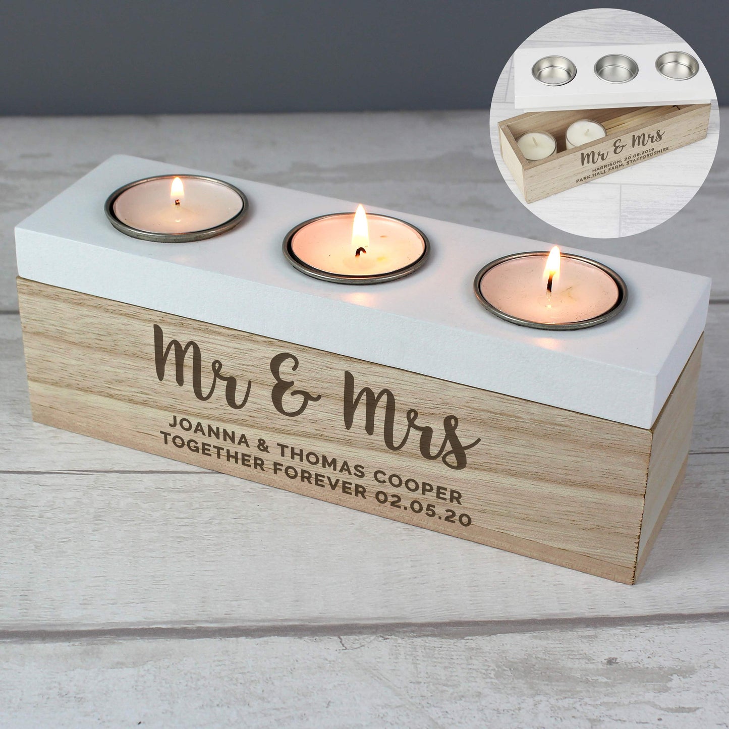 Personalised Free Text Triple Tea Light Box - image 3