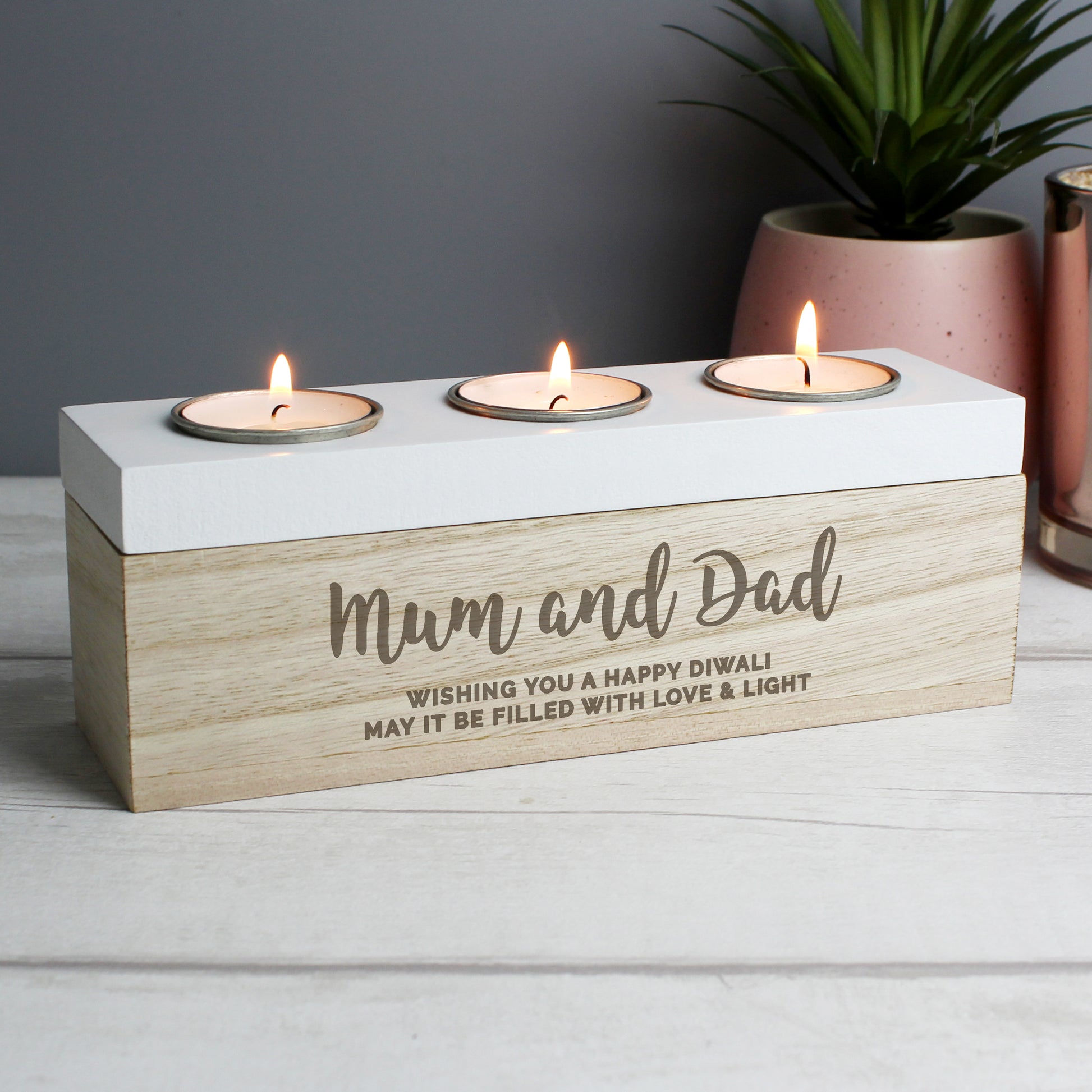 Personalised Free Text Triple Tea Light Box - image 6