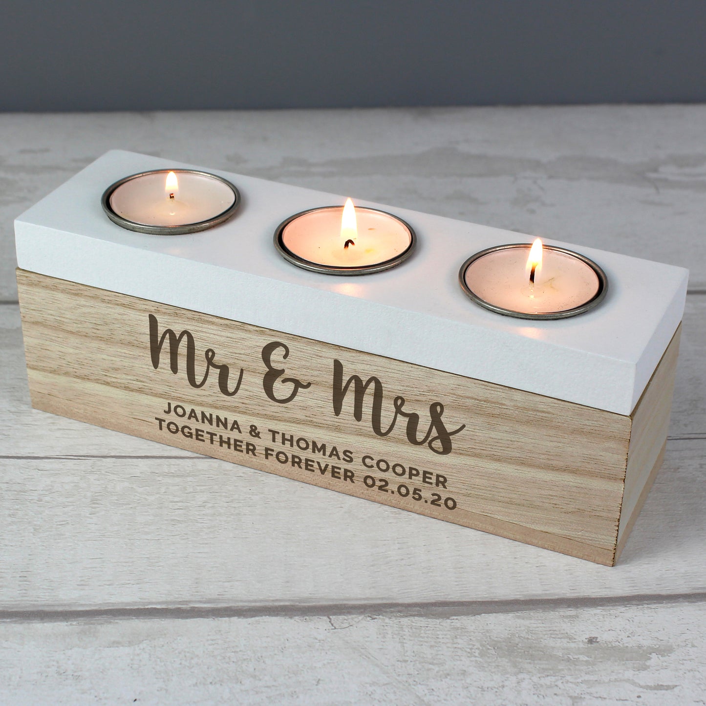 Personalised Free Text Triple Tea Light Box - image 7