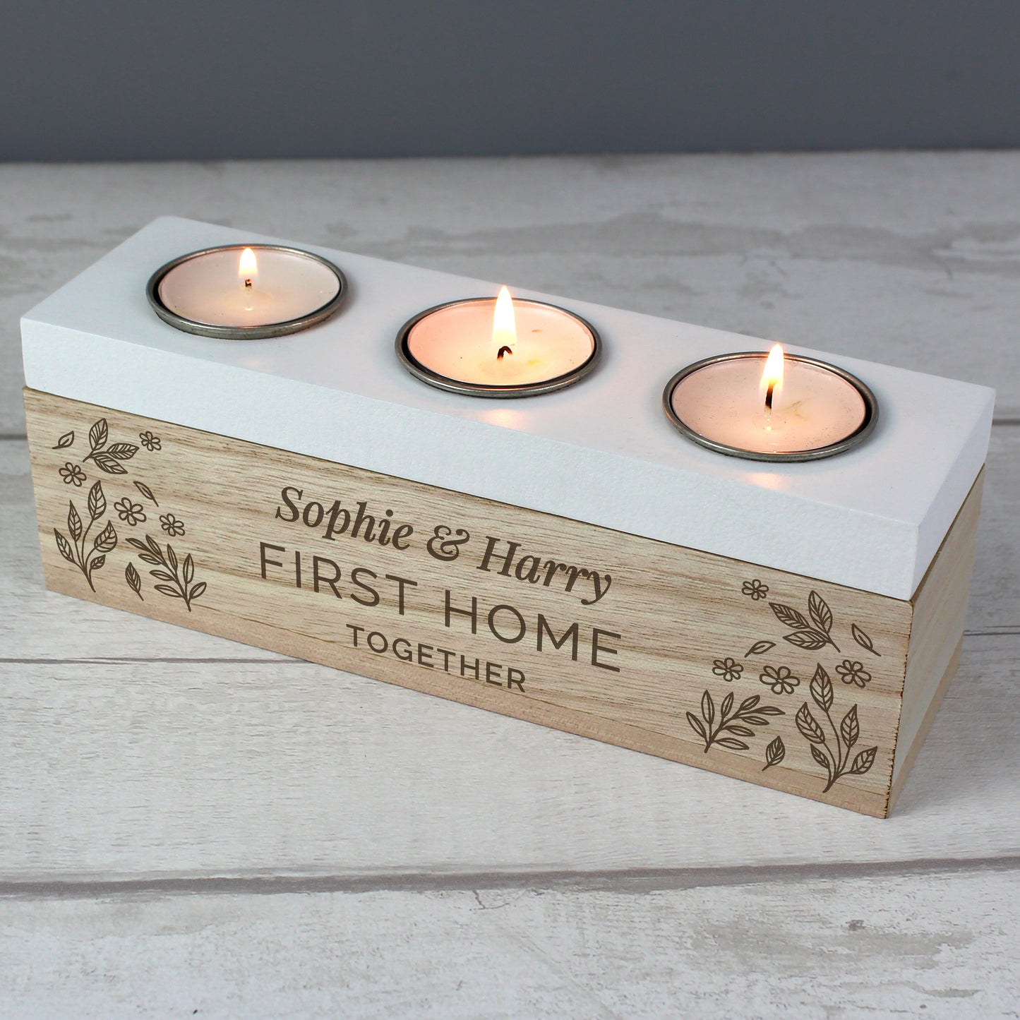 Personalised Floral Triple Tea Light Box from Heartfelt Gifts