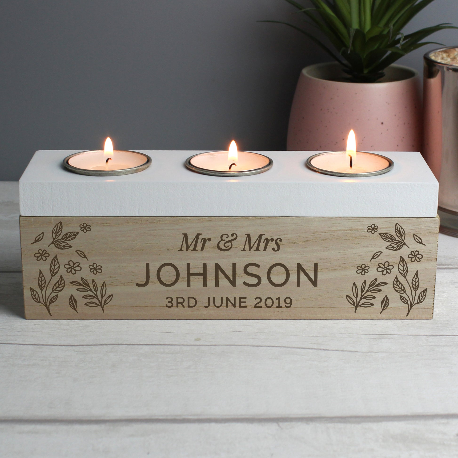 Personalised Floral Triple Tea Light Box - image 3