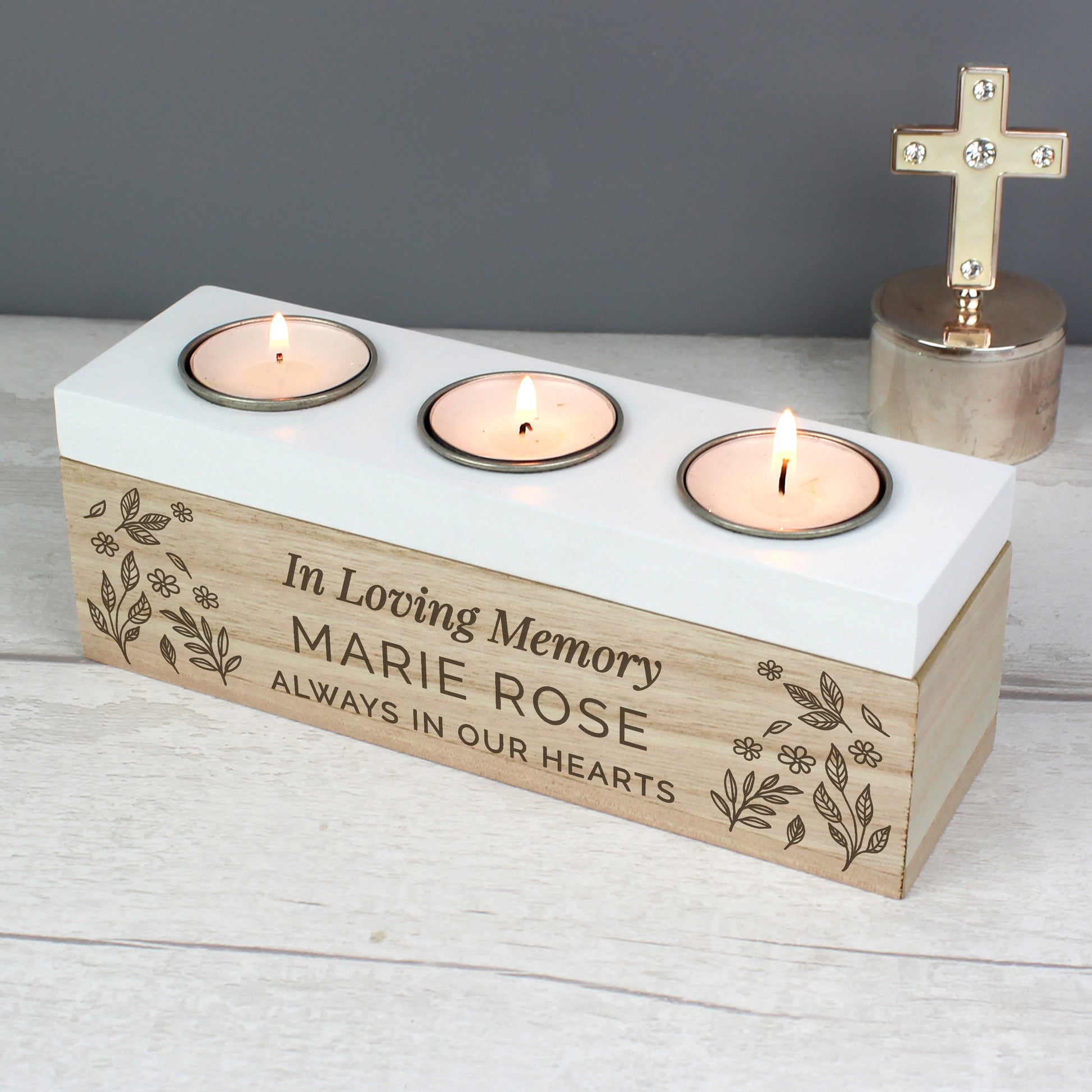 Personalised Floral Triple Tea Light Box - image 4