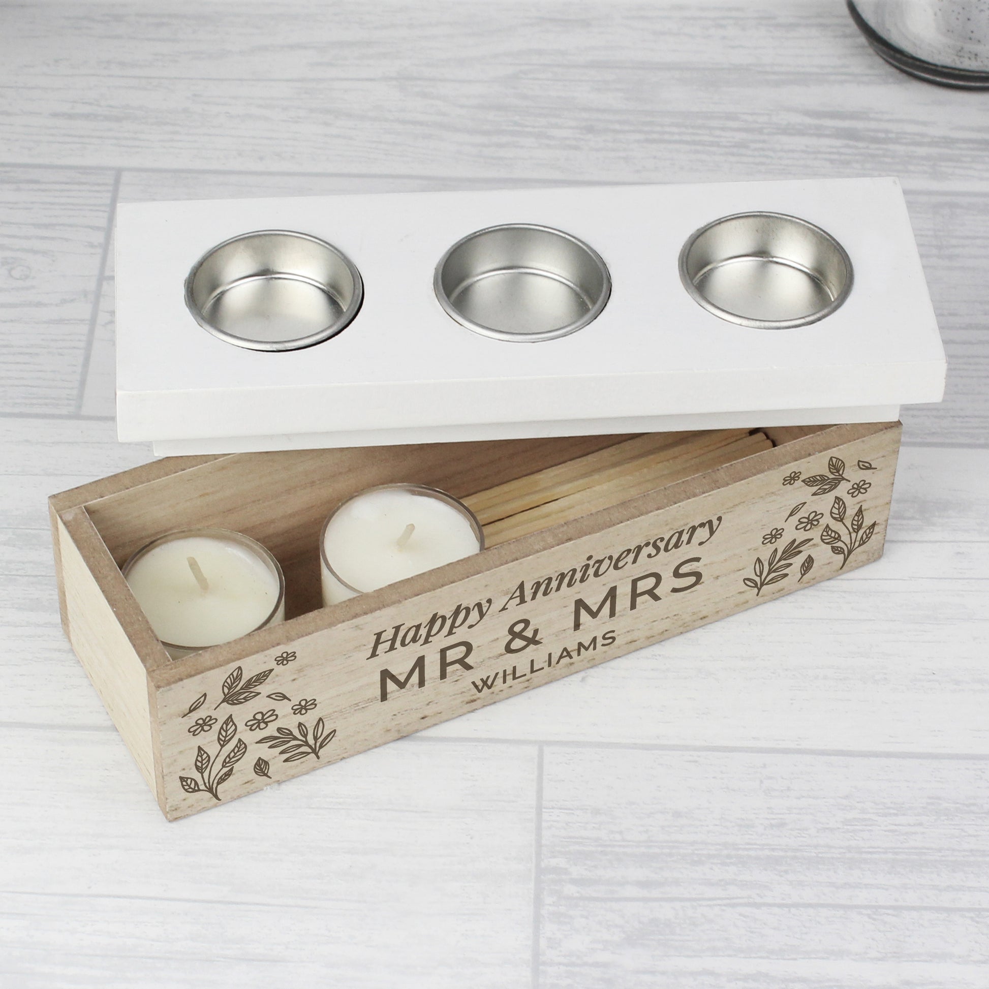 Personalised Floral Triple Tea Light Box - image 5