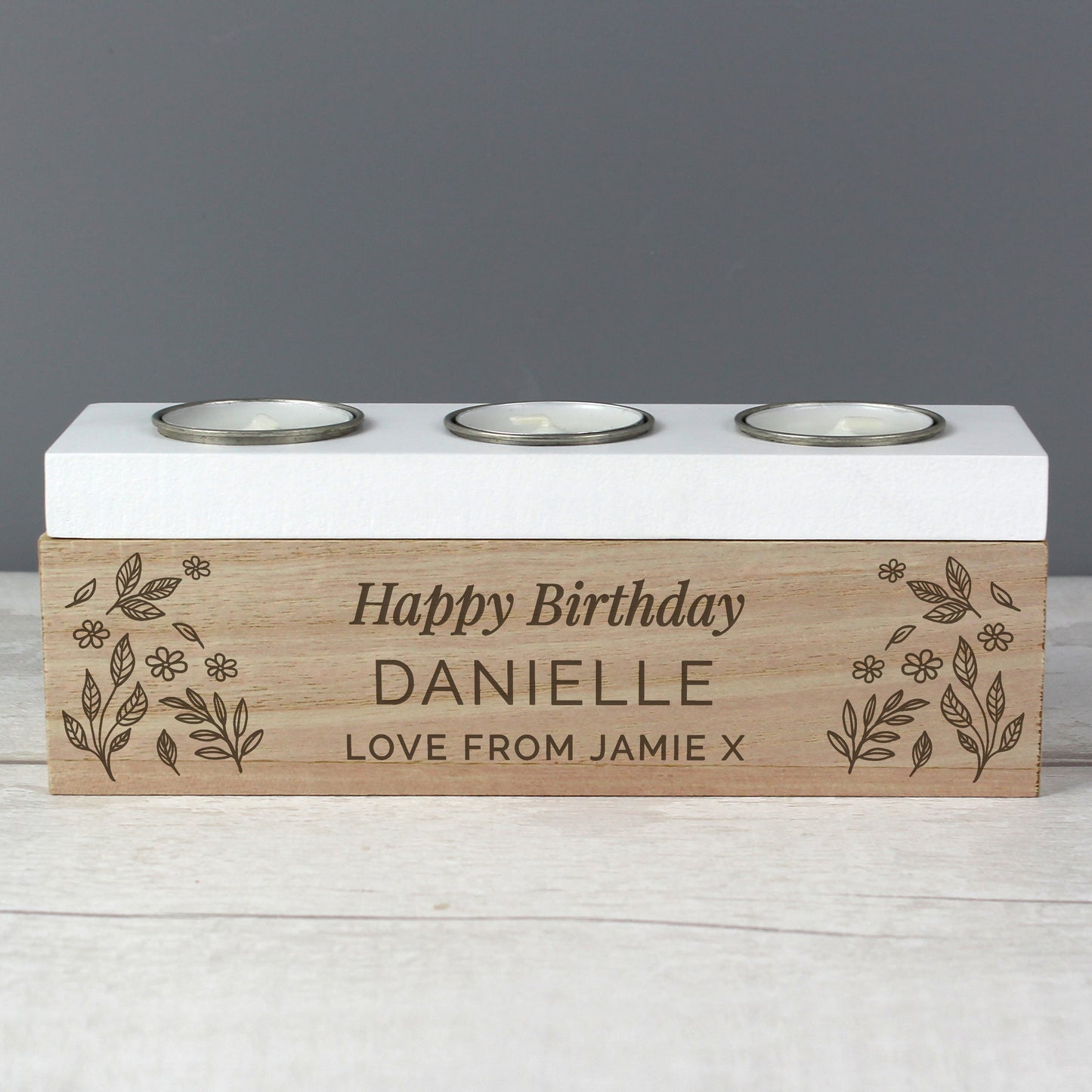 Personalised Floral Triple Tea Light Box - image 6