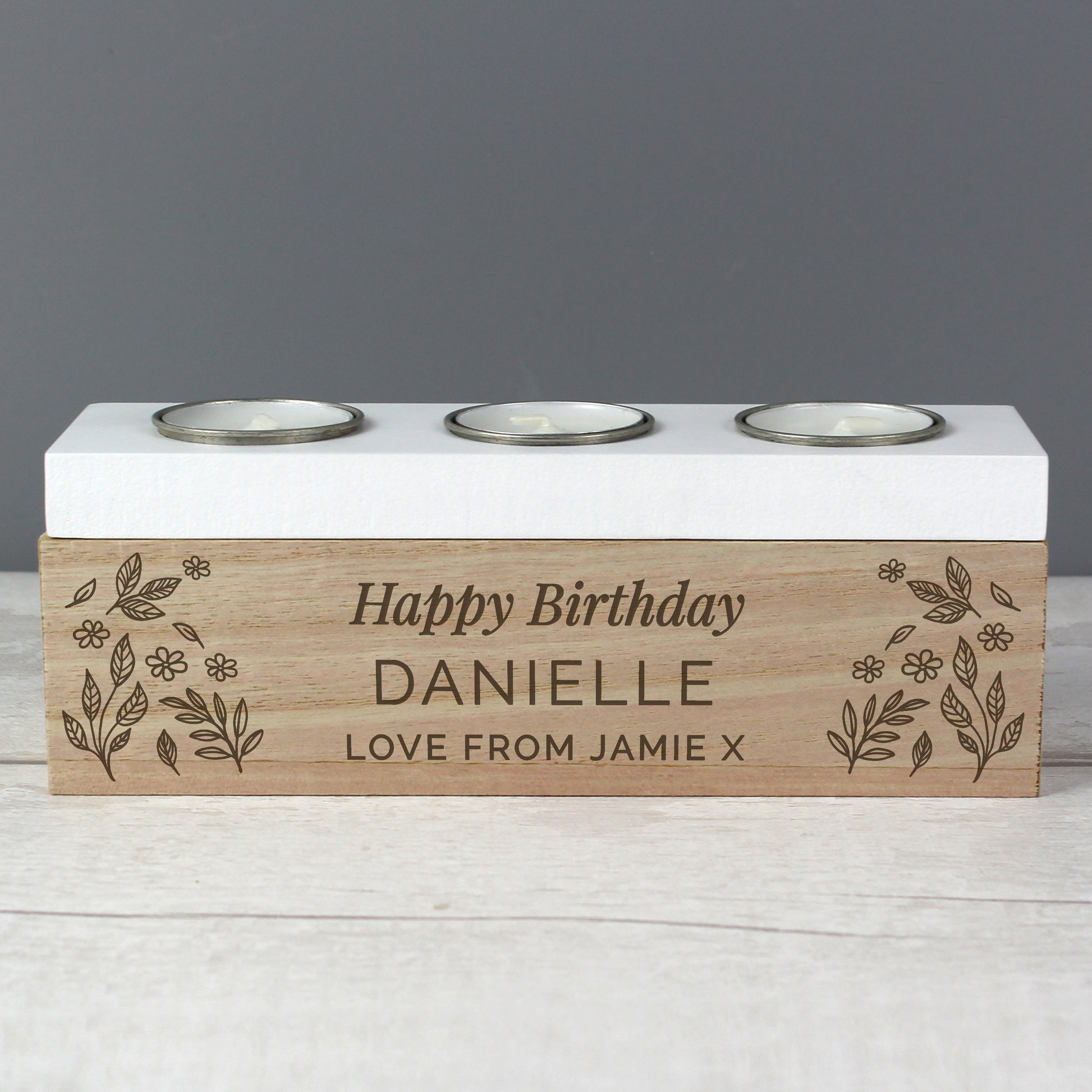 Personalised Floral Triple Tea Light Box - image 6