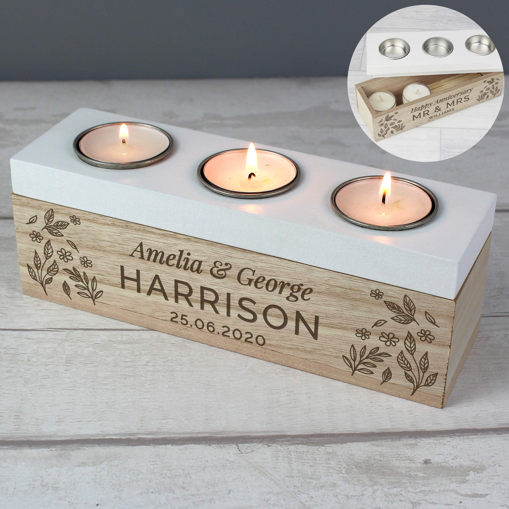 Personalised Floral Triple Tea Light Box - image 7