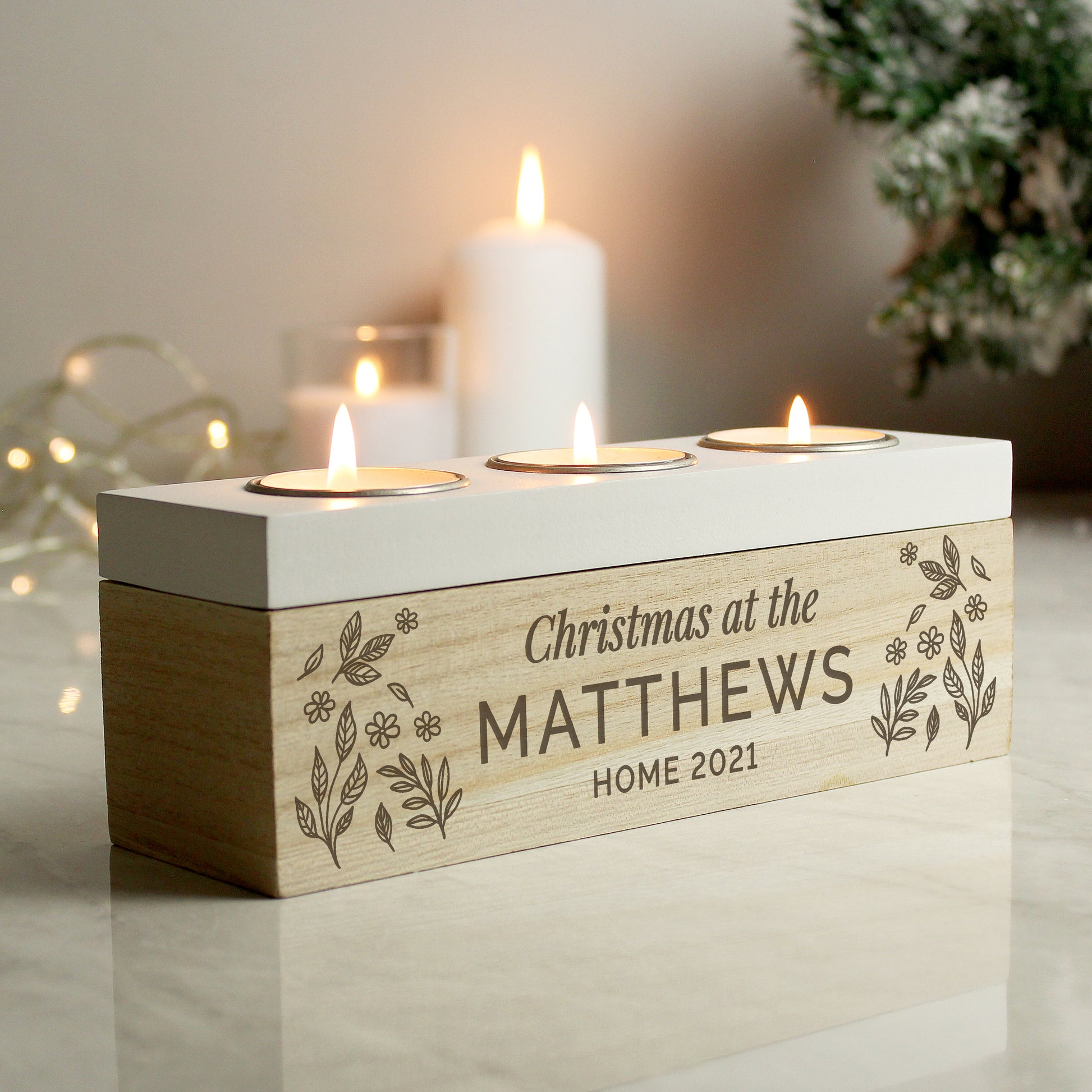Personalised Floral Triple Tea Light Box - image 10