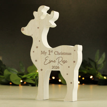 Personalised '1st Christmas' Rustic Wooden Reindeer Decoration - image 2