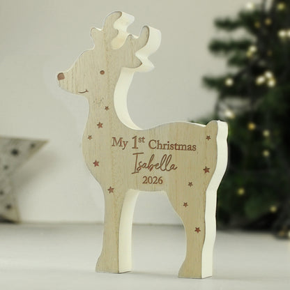 Personalised '1st Christmas' Rustic Wooden Reindeer Decoration - image 4