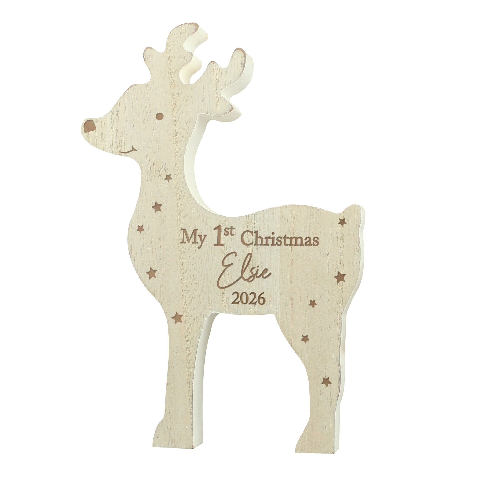 Personalised '1st Christmas' Rustic Wooden Reindeer Decoration - image 5