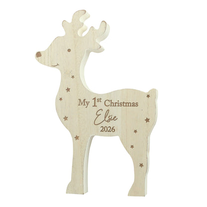 Personalised '1st Christmas' Rustic Wooden Reindeer Decoration - image 5