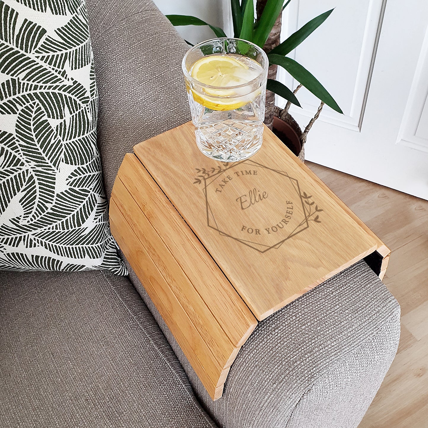 Personalised Take Time For Yourself Wooden Sofa Tray from Heartfelt Gifts