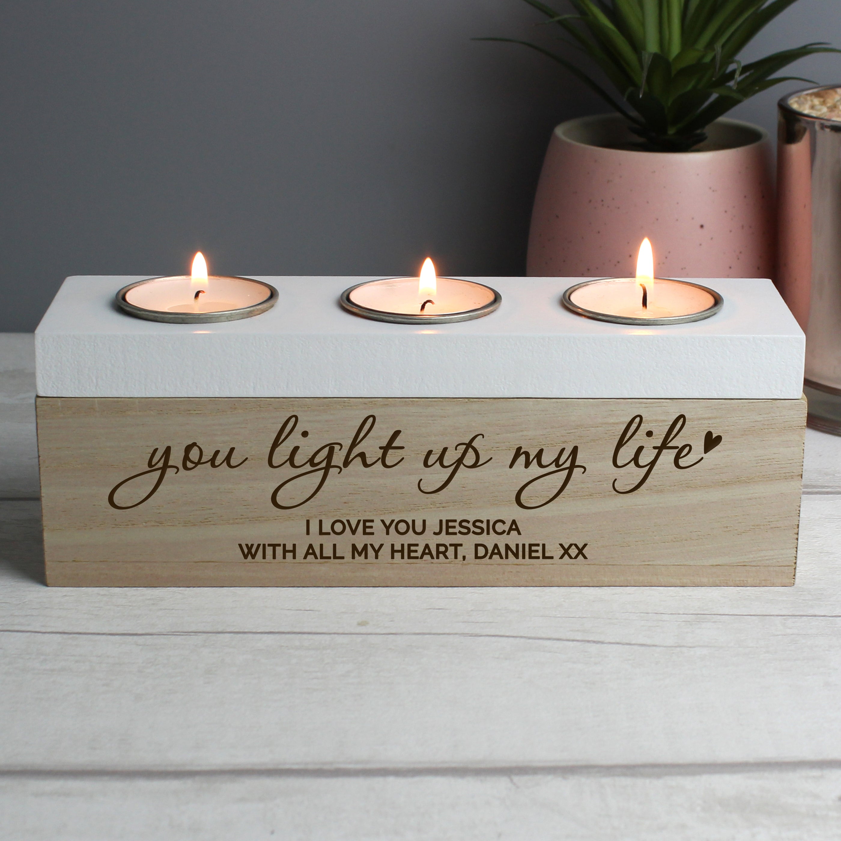 Personalised You Light Up My Life Triple Tea Light Box from Heartfelt Gifts