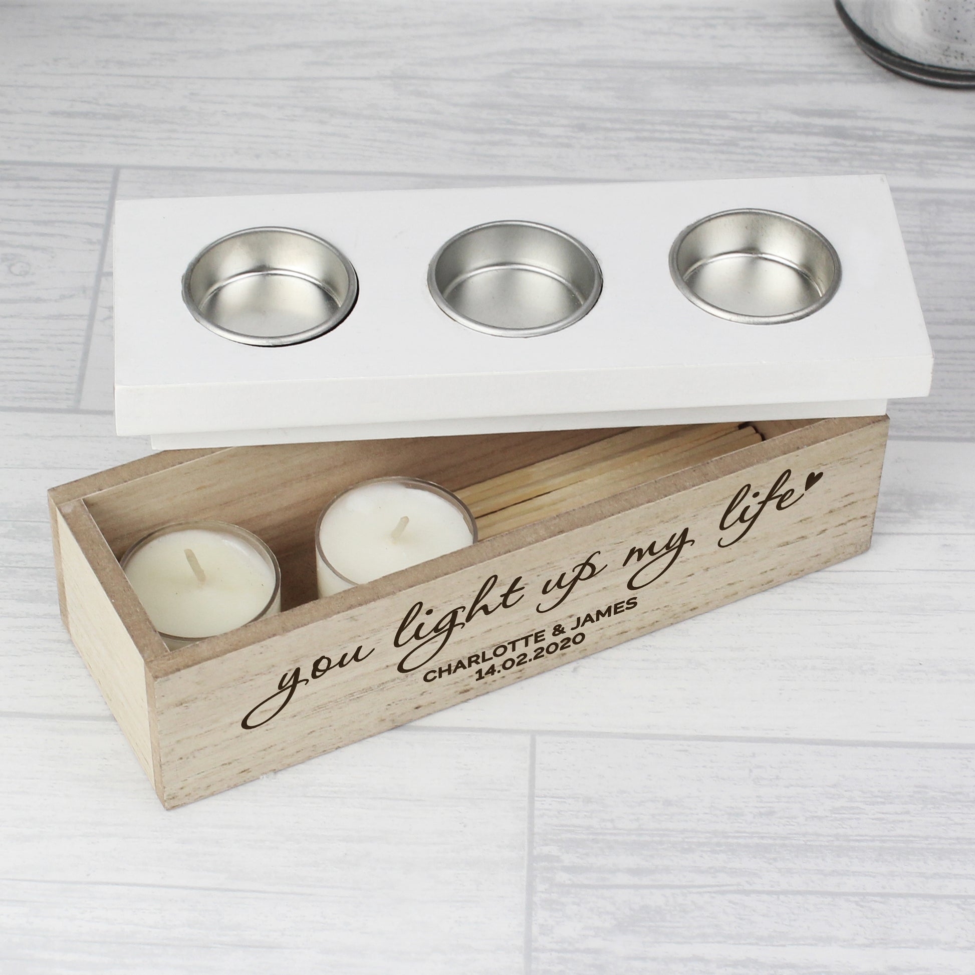 Personalised You Light Up My Life Triple Tea Light Box - image 3