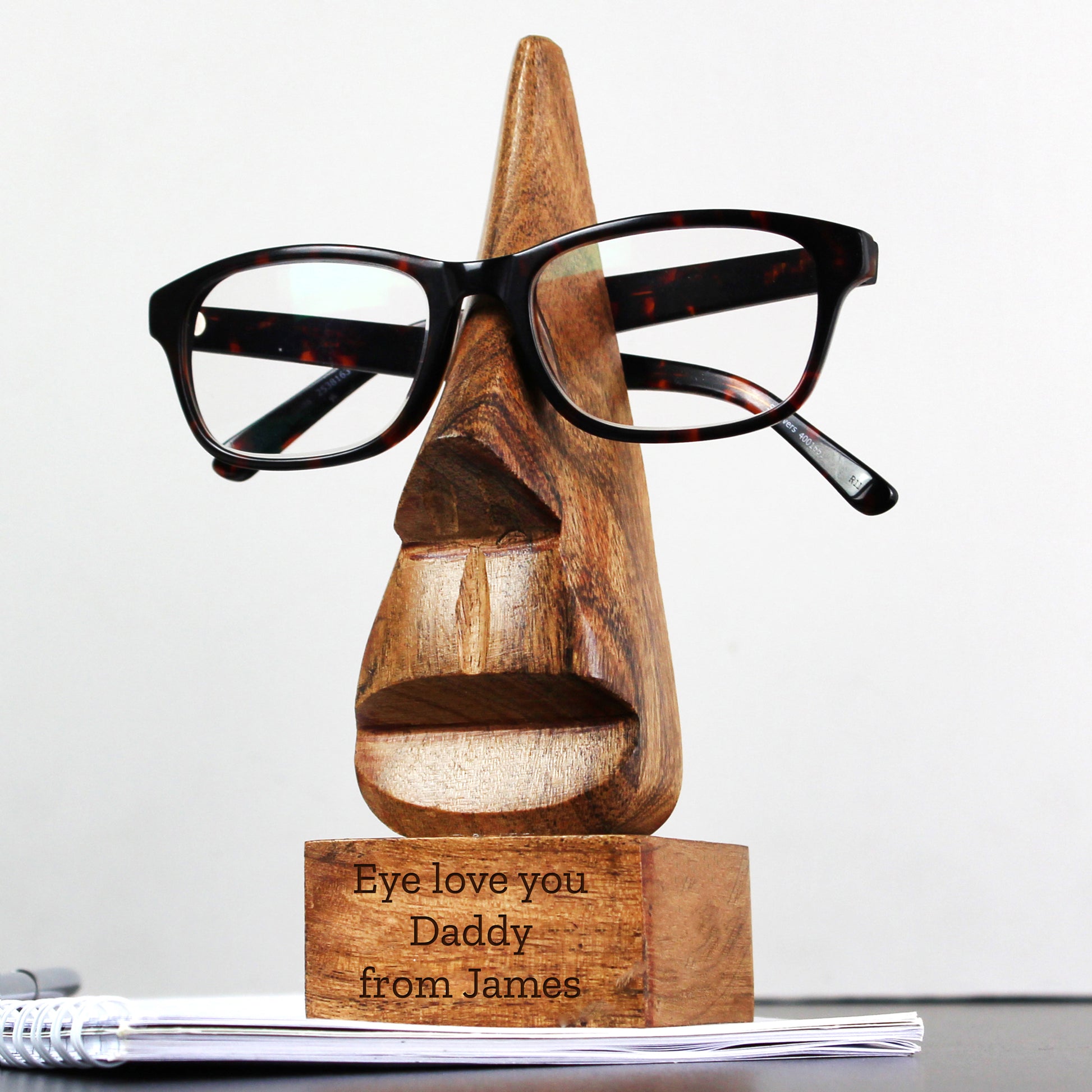 Personalised Wooden Nose-Shaped Glasses Holder from Heartfelt Gifts