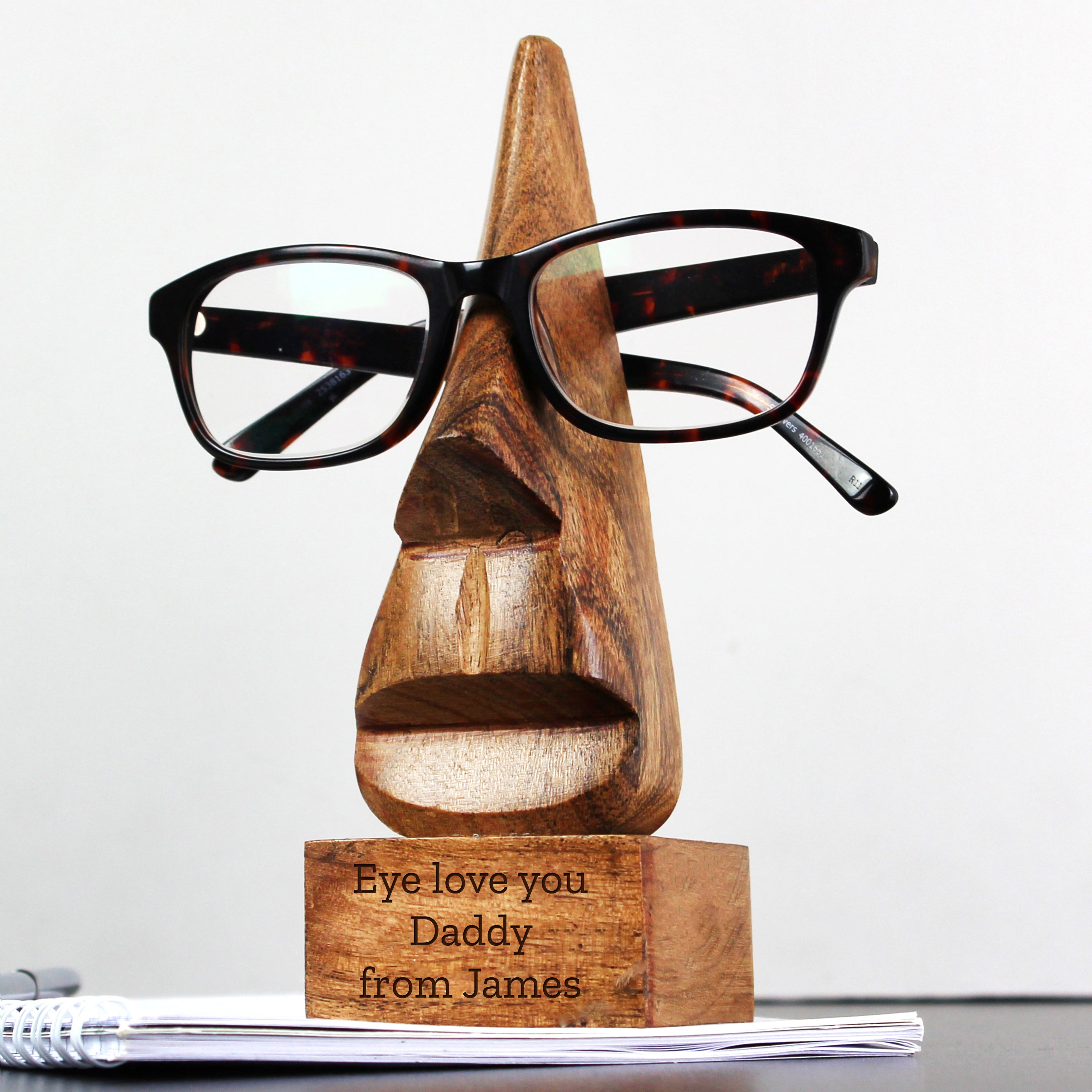 Personalised Wooden Nose-Shaped Glasses Holder from Heartfelt Gifts