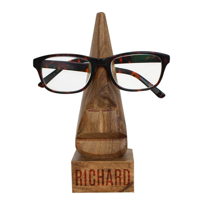 Personalised Acacia wood glasses holder – practical display view