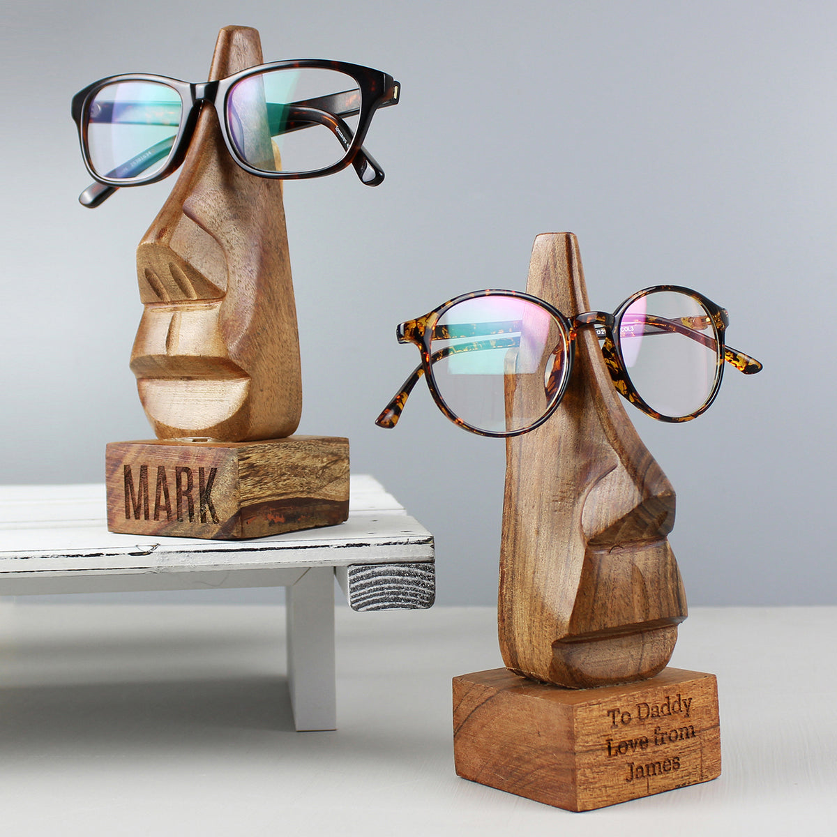 Personalised wooden nose-shaped glasses holder – gallery view