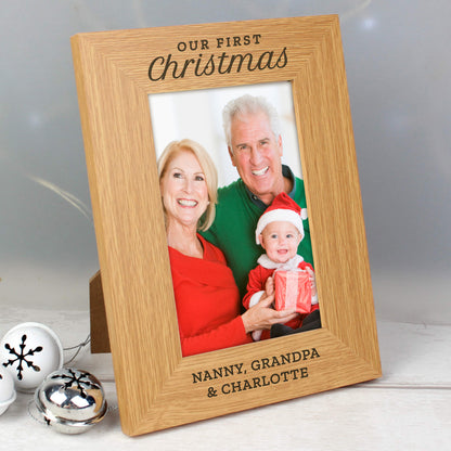 Personalised 'Our First Christmas' 6x4 Oak Finish Photo Frame from Heartfelt Gifts