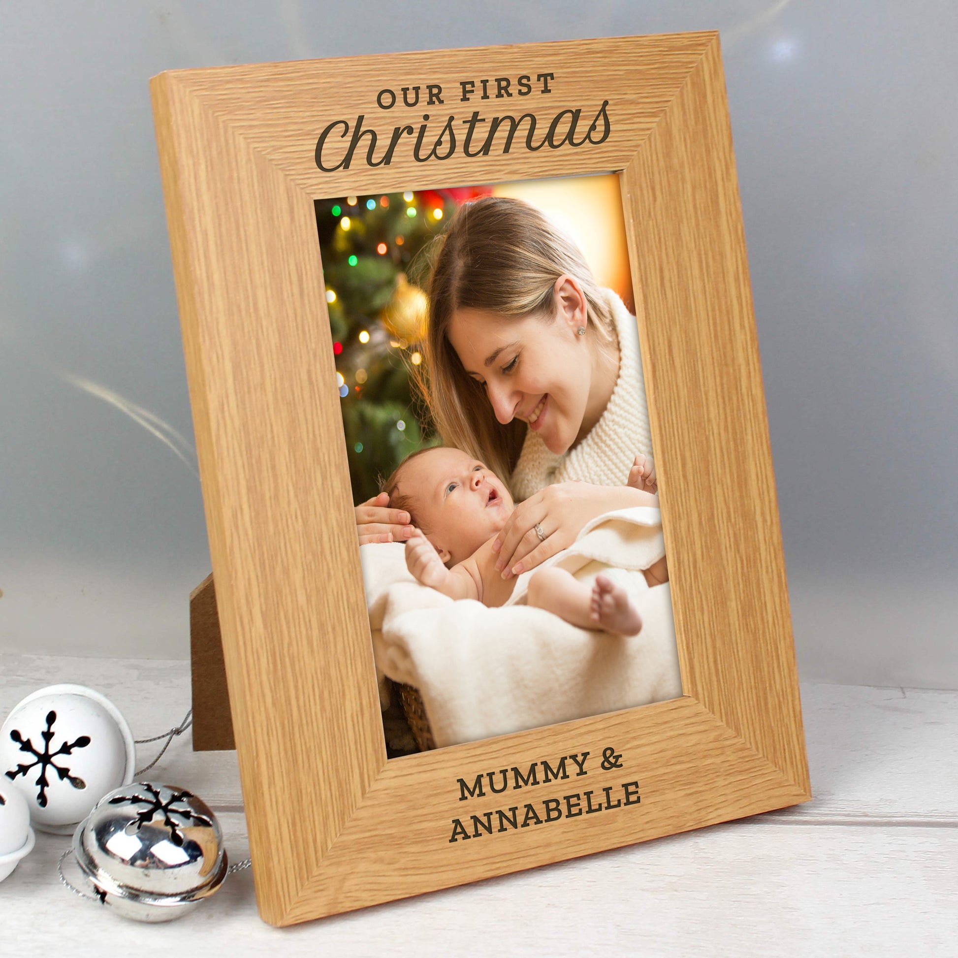 Personalised 'Our First Christmas' 6x4 Oak Finish Photo Frame - image 4