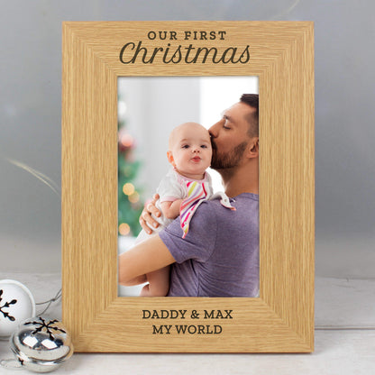 Personalised 'Our First Christmas' 6x4 Oak Finish Photo Frame - image 5