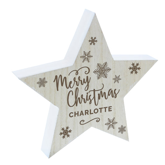 Personalised Merry Christmas Rustic Wooden Star Decoration - image 2